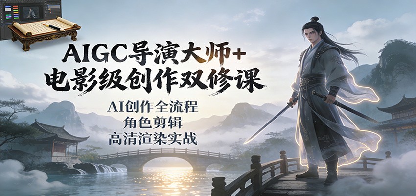 AIGC导演大师+电影级创作双修课：AI创作全流程、角色剪辑、高清渲染实战-靠谱项目库