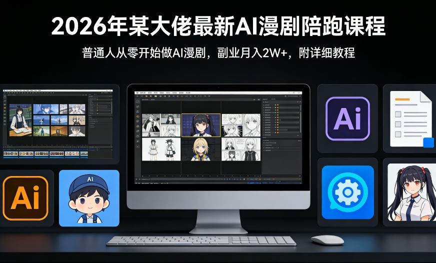 26年某大佬最新Ai漫剧陪跑课程，普通人从零开始做AI漫剧，副业月入2W+-靠谱项目库