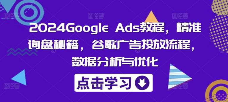 2024Google Ads教程，精准询盘秘籍，谷歌广告投放流程，数据分析与优化-靠谱项目库