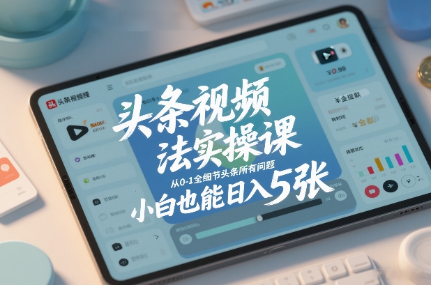 头条视频玩法实操课，从0-1全细节头条所有问题，小白也能日入5张-靠谱项目库