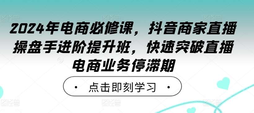 2024年电商必修课，抖音商家直播操盘手进阶提升班，快速突破直播电商业务停滞期-靠谱项目库