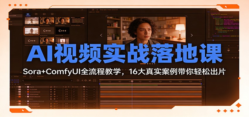 AI视频实战落地课：Sora+ComfyUI全流程教学，16大真实案例带你轻松出片-靠谱项目库