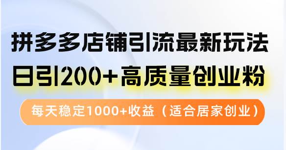 （12893期）拼多多店铺引流最新玩法，日引200+高质量创业粉，每天稳定1000+收益（...-靠谱项目库