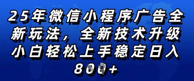 2025年微信小程序全新玩法纯小白易上手，稳定日入多张，技术全新升级，全网首发【揭秘】-靠谱项目库