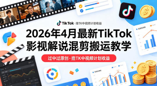 26年4月最新TikTok影视解说混剪搬运教学，过中过原创，撸TK中视频计划收益-靠谱项目库