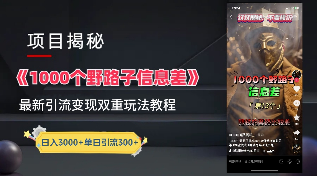 最新一千个野路子信息差玩法教程如何变现＋引流的玩法具体拆解！！！-靠谱项目库