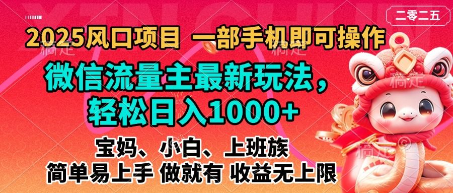 2025蓝海风口项目，微信流量主最新玩法，轻松日入1000+，简单易上手，做就有 收益无上限-靠谱项目库