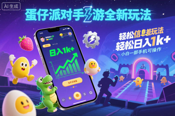 蛋仔派对手游全新玩法，轻松日入1k+，风口信息差玩法，当天见收益，小白一部手机可操作-靠谱项目库