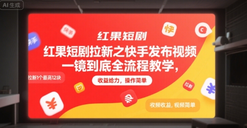 红果短剧拉新之快手发布视频一镜到底全流程教学，拉新1个最高12块，收益给力，操作简单-靠谱项目库