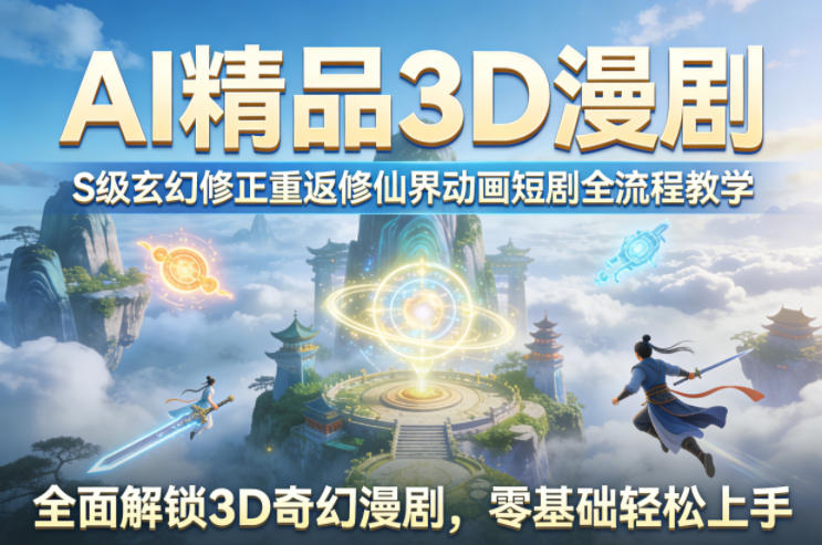 AI精品3D漫剧S级玄幻修正重返修仙界动画短剧全流程教学，全面解锁3D奇幻漫剧，零基础轻松上手-靠谱项目库