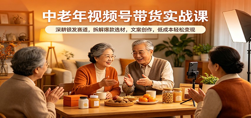 中老年视频号带货实战课：深耕银发赛道，拆解爆款选材，文案创作，低成本轻松变现-靠谱项目库