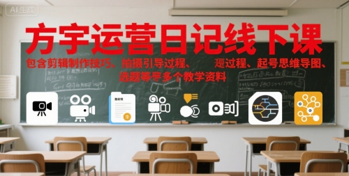方宇运营日记线下课，包含剪辑制作技巧、拍摄引导过程、起号思维导图、选题等多个教学资料-靠谱项目库