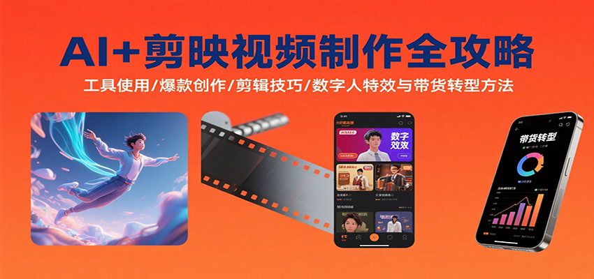 AI+剪映视频制作全攻略：工具使用/爆款创作/剪辑技巧/数字人特效与带货转型方法-靠谱项目库