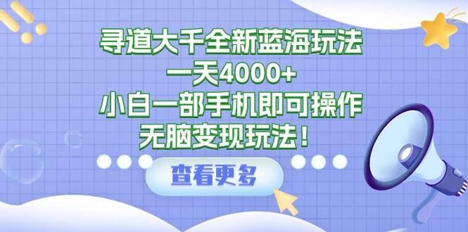 寻道大千全新蓝海玩法，一天4000+，小白一部手机即可操作，无脑变现玩法！-靠谱项目库