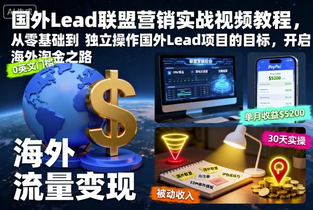 国外Lead联盟营销实战视频教程，从零基础到独立操作国外Lead项目的目标，开启海外淘金之路-靠谱项目库