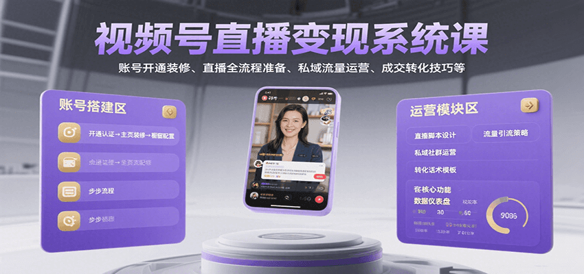 视频号直播变现系统课，账号开通装修、直播全流程准备、私域流量运营、成交转化技巧等-靠谱项目库