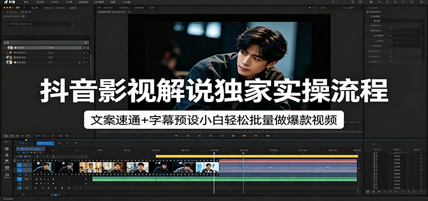 抖音影视解说独家实操流程，文案速通+字幕预设小白轻松批量做爆款视频-靠谱项目库