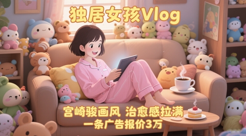 单个账号涨粉71W！用AI制作独居女孩Vlog，宫崎骏画风，治愈感拉满，一条广告报价3W-靠谱项目库