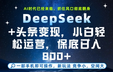DeepSeek+头条变现，保姆级教学，小白轻松上手，日入8张+【揭秘】-靠谱项目库