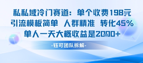 私域冷门赛道单个收费198米引流模板简单人群精准 45%的转化率单人一天大概收益多张-靠谱项目库