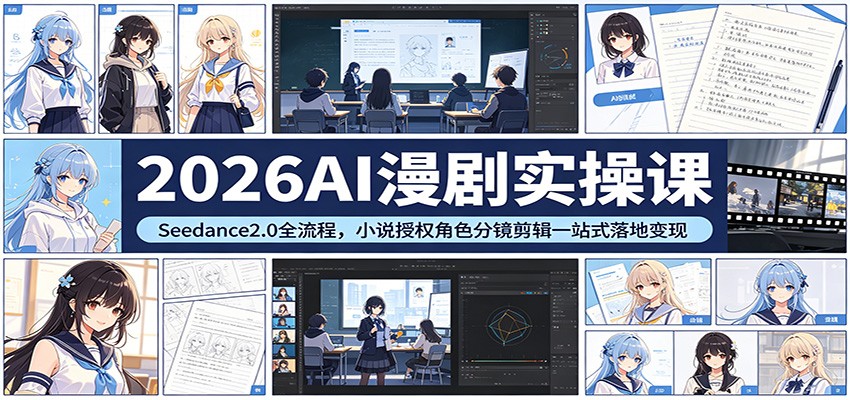 2026AI漫剧实操课：Seedance2.0全流程，小说授权角色分镜剪辑一站式落地变现-靠谱项目库