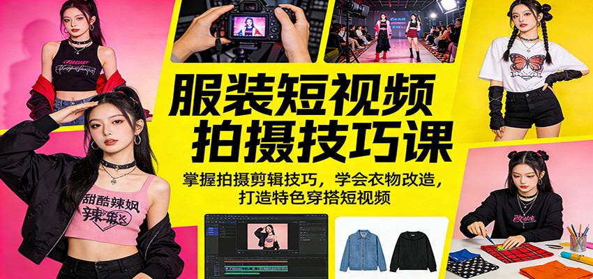 服装短视频拍摄技巧课：掌握拍摄剪辑技巧，学会衣物改造，打造特色穿搭短视频-靠谱项目库