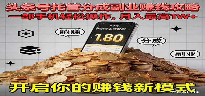 全程托管今日头条，一部手机就可以开干，最高躺赚1W+-靠谱项目库