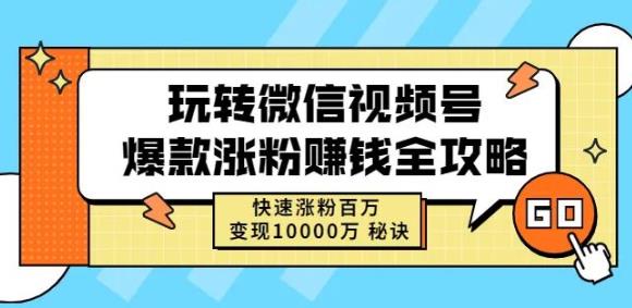 玩转微信视频号爆款涨粉赚钱全攻略，快速涨粉百万变现万元秘诀-靠谱项目库