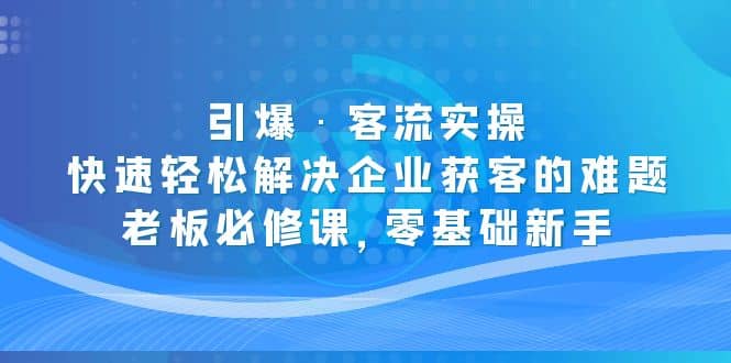 引爆·客流实操：快速轻松解决企业获客的难题，老板必修课，零基础新手-靠谱项目库