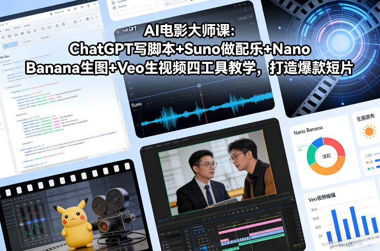 AI电影大师课：ChatGPT写脚本+Suno做配乐+Nano Banana生图+Veo生视频，打造爆款短片-靠谱项目库