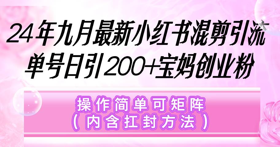 （12530期）小红书混剪引流，单号日引200+宝妈创业粉，操作简单可矩阵（内含扛封…-靠谱项目库