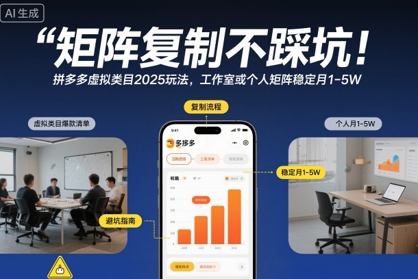 矩阵复制不踩坑！拼多多虚拟类目2025玩法，工作室或者个人矩阵稳定月1-5W【揭秘】-靠谱项目库