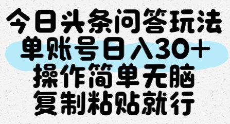 今日头条问答玩法，单账号日入30+，操作简单无脑复制粘贴就行-靠谱项目库