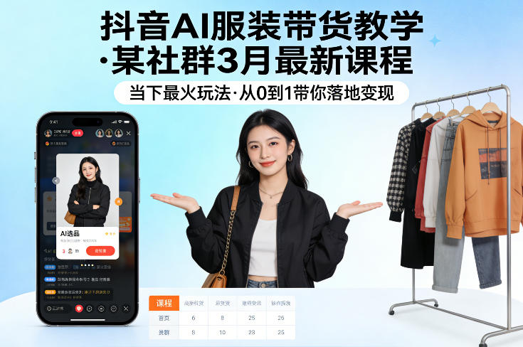 抖音AI服装带货教学，某社群3月最新课程，当下最火玩法，从0到1带你落地变现-靠谱项目库