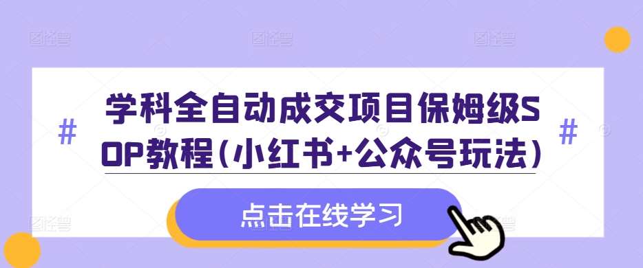 学科全自动成交项目保姆级SOP教程(小红书+公众号玩法)含资料-靠谱项目库
