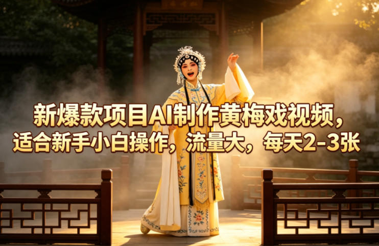 新爆款项目AI制作黄梅戏视频，适合新手小白操作，流量大，每天2-3张-靠谱项目库
