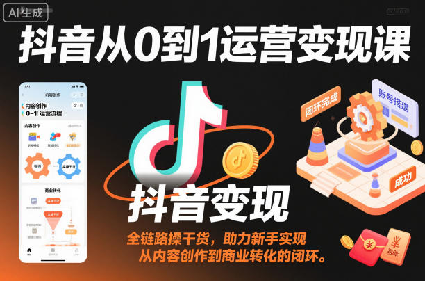 抖音从0到1运营变现课，全链路实操干货，助力新手实现从内容创作到商业转化的闭环-靠谱项目库