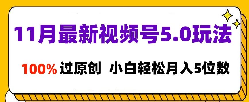 11月最新视频号5.0玩法，100%过原创，小白轻松月入5位数-靠谱项目库