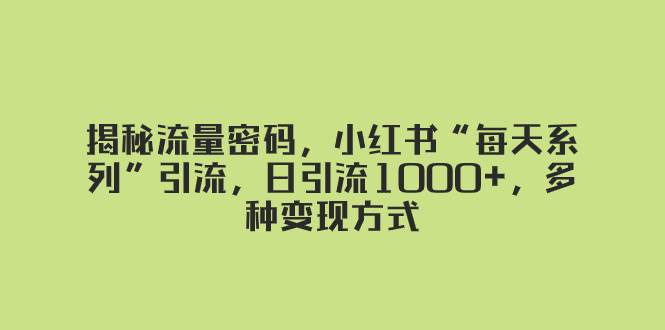 揭秘流量密码，小红书“每天系列”引流，日引流1000+，多种变现方式-靠谱项目库
