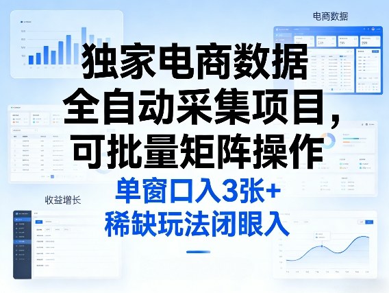 独家电商数据全自动采集项目，可批量矩阵操作，单窗口日入3张+，稀缺玩法闭眼入【揭秘】-靠谱项目库