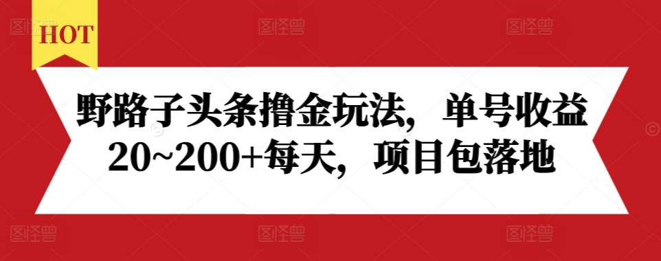 野路子头条撸金玩法，单号收益20~200+每天，项目包落地-靠谱项目库