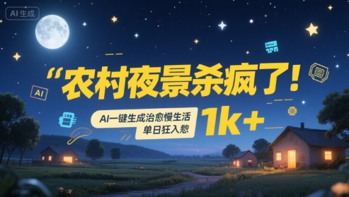 农村夜景杀疯了！AI一键生成治愈系慢生活，单日狂入1k+-靠谱项目库