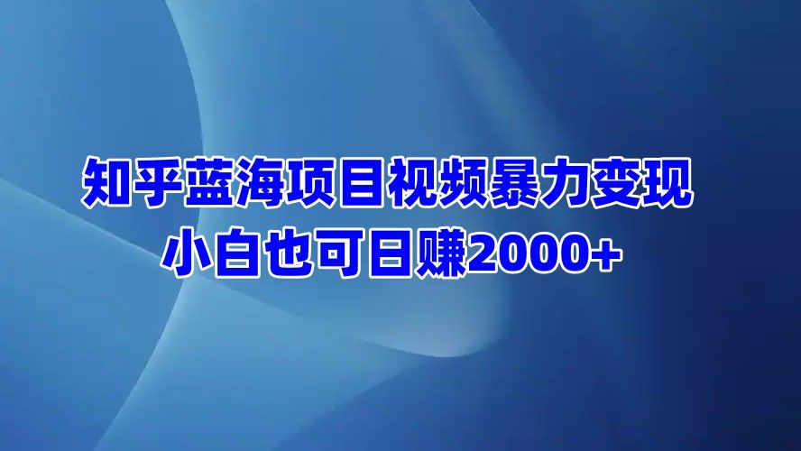 知乎蓝海项目视频暴力变现  小白也可日赚2000+-靠谱项目库