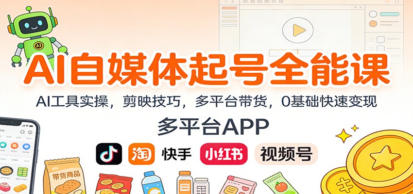 AI自媒体起号全能课：AI工具实操，剪映技巧，多平台带货，0基础快速变现-靠谱项目库