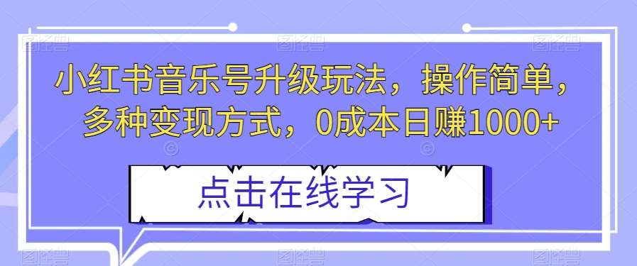 小红书音乐号升级玩法，操作简单，多种变现方式，0成本日赚1000+【揭秘】-靠谱项目库