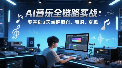 AI音乐全链路实战变现课：零基础3天掌握原创、翻唱、变现-靠谱项目库