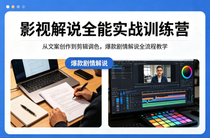 影视解说全能实战训练营：从文案创作到剪辑调色，爆款剧情解说全流程教学-靠谱项目库