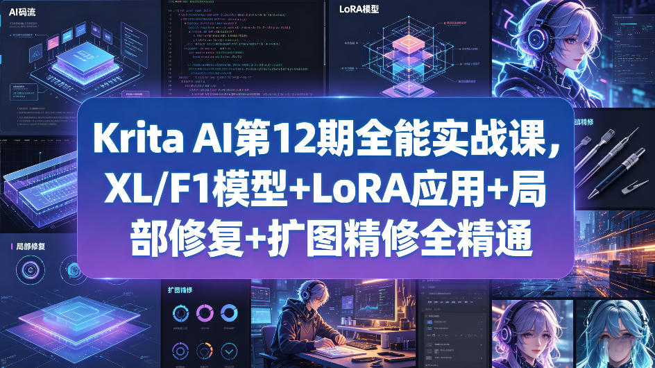 Krita AI第12期全能实战课，XL/F1模型+LoRA应用+局部修复+扩图精修全精通-靠谱项目库