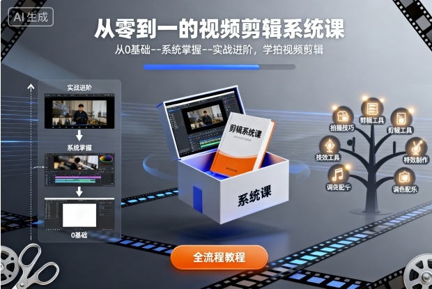 从零到一的视频剪辑系统课，从0基础–系统掌握–实战进阶，学拍视频剪辑-靠谱项目库