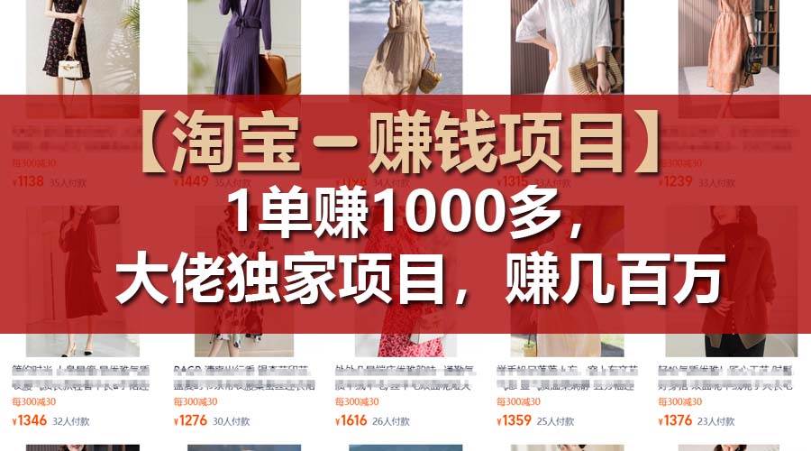 【淘宝赚钱项目】1单可赚1000多，大佬独家项目，年赚几百万-靠谱项目库